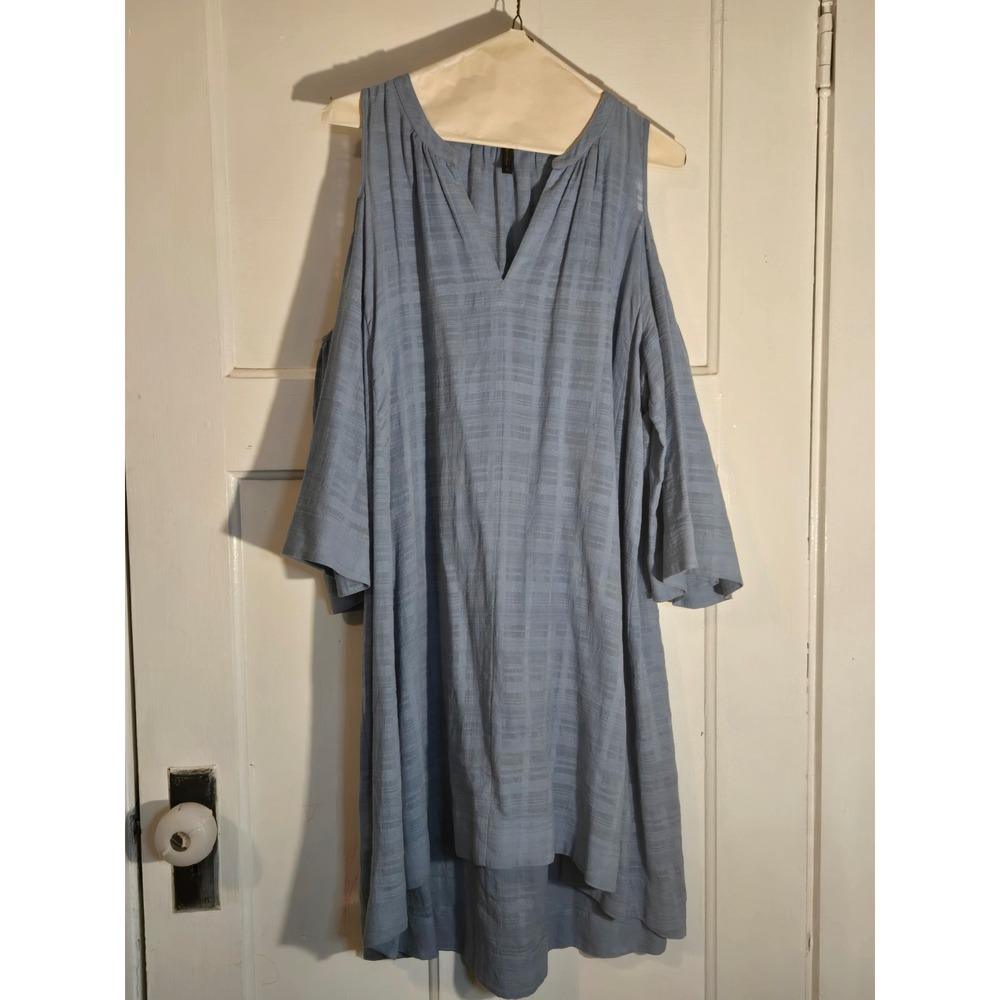 BCBGMAXAZRIA Womens Light Blue Cold Shoulder Bell Sleeve‎ Shift Dress Medium